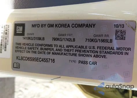 2014 Chevrolet Spark 1Lt Auto z USA, uszkodzony, nr VIN KL8CD6S95EC455716